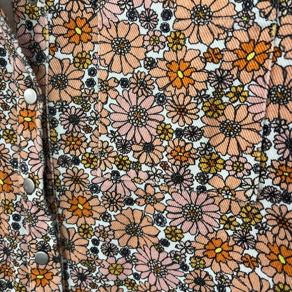 Storia Orange, & Coral Floral Denim Romper SZ S - Picture 7 of 11